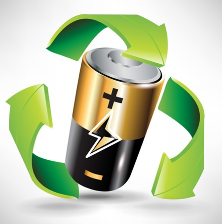 Batterie umgeben von 3 grünen Pfeilen